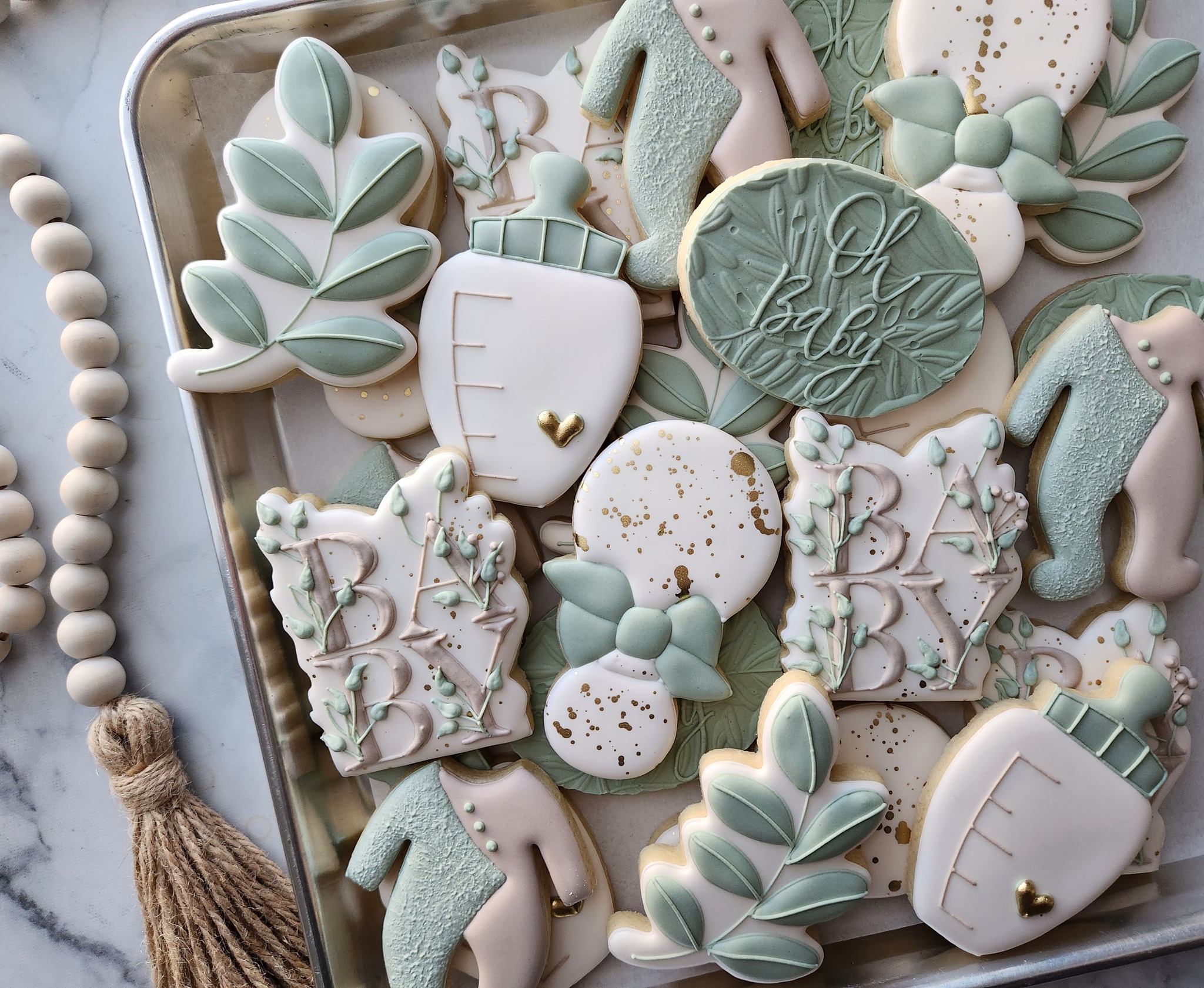 Neutral baby shower decorated cookies